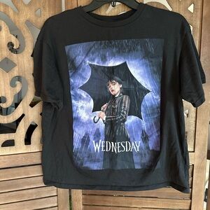 Black Graphic T-Shirt with Wednesday Design- Size 16/18